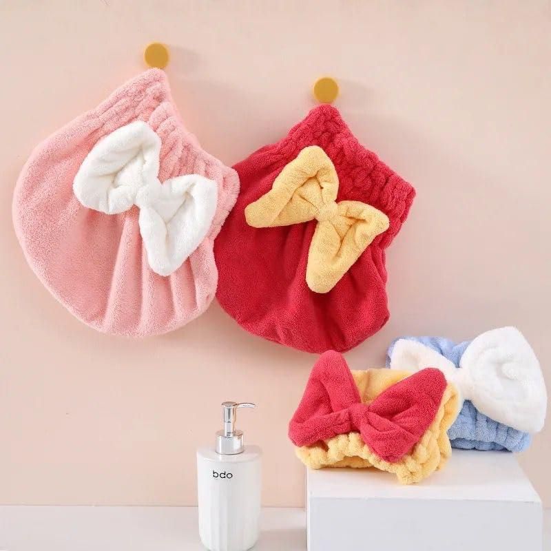 Ami Super Absorbent Microfiber Hair Towel Wrap with Cute Bow-Knot