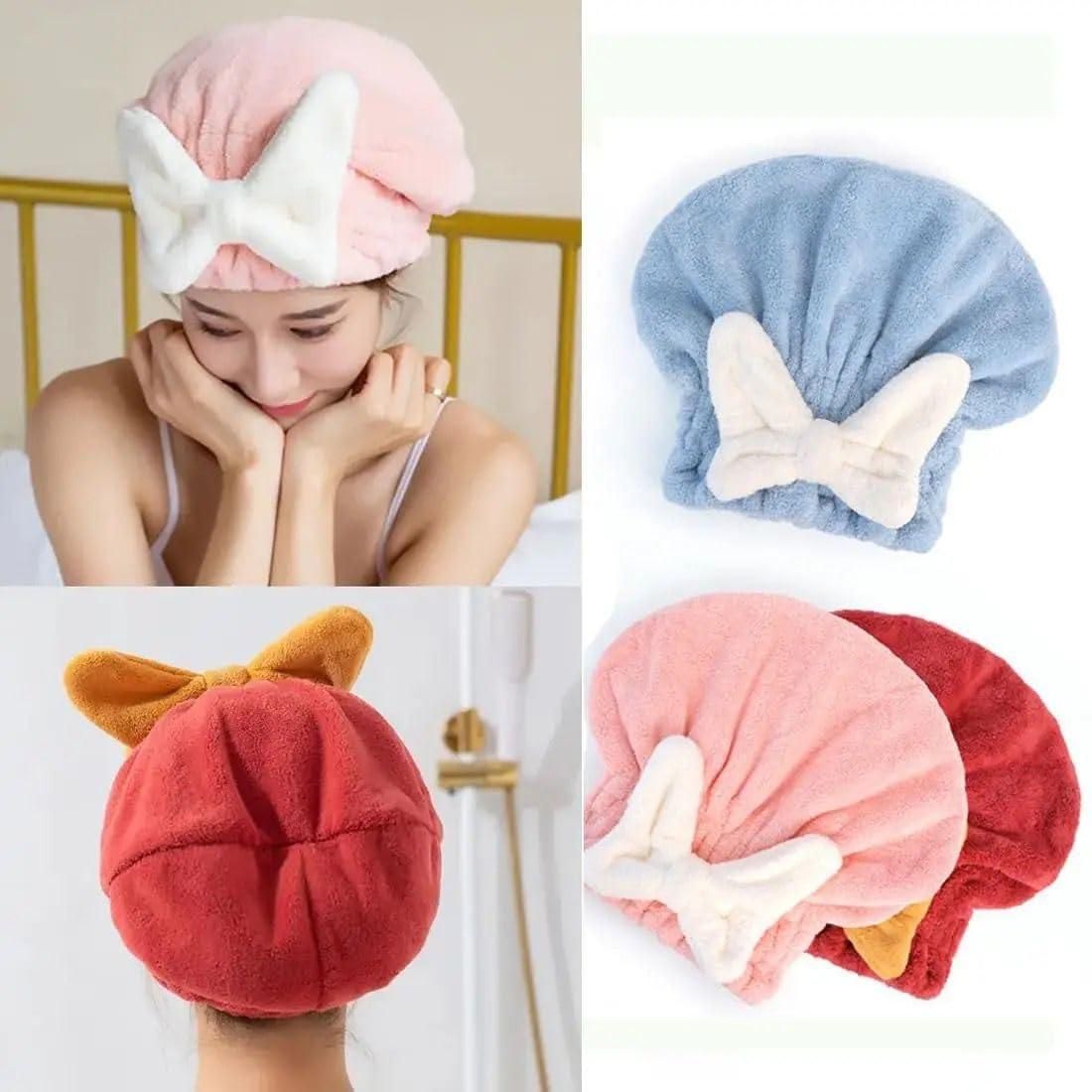 Ami Super Absorbent Microfiber Hair Towel Wrap with Cute Bow-Knot