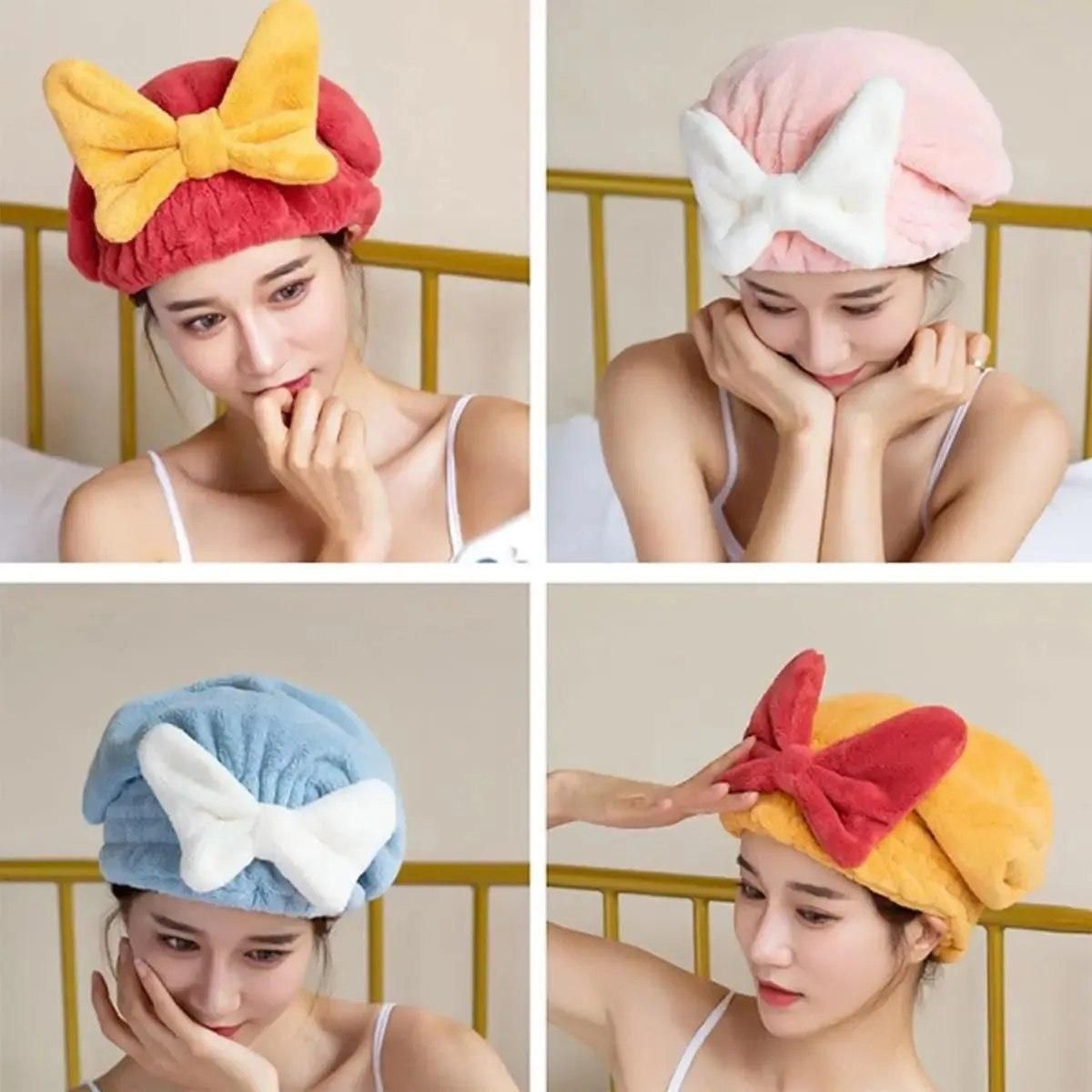 Ami Super Absorbent Microfiber Hair Towel Wrap with Cute Bow-Knot