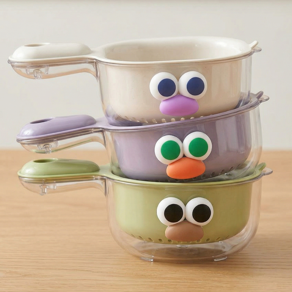 Strainer Dual-Layer Veggie & Fruit Draining Basket with Handle